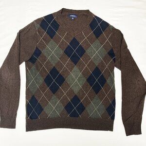 Croft & Barrow Men's Sweater Argyle V-Neck Long Sleeve Brown, Black, Olive, Med